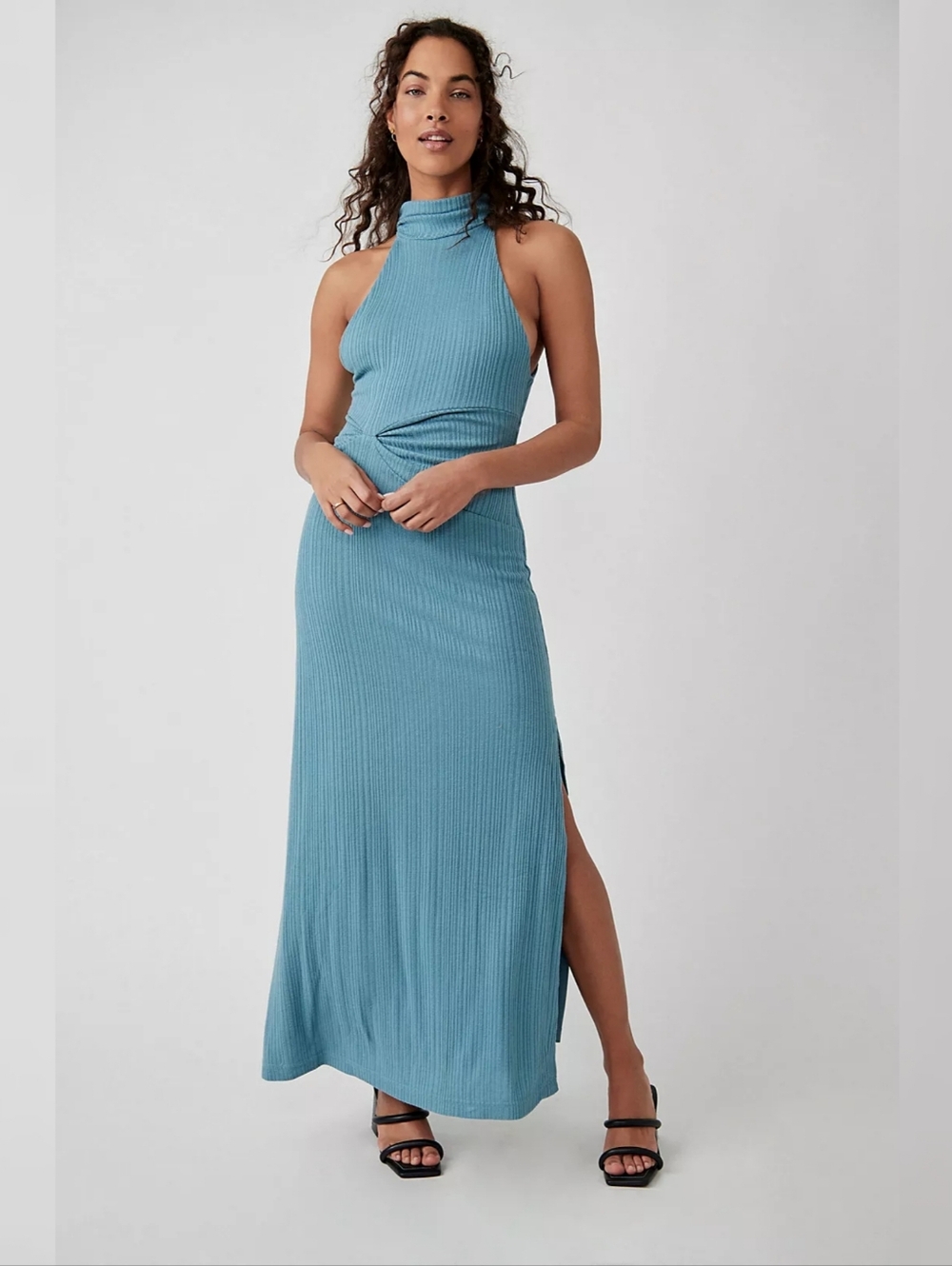 Free People Athea Halter Dress Ribbed Material Light Blue Women's‎